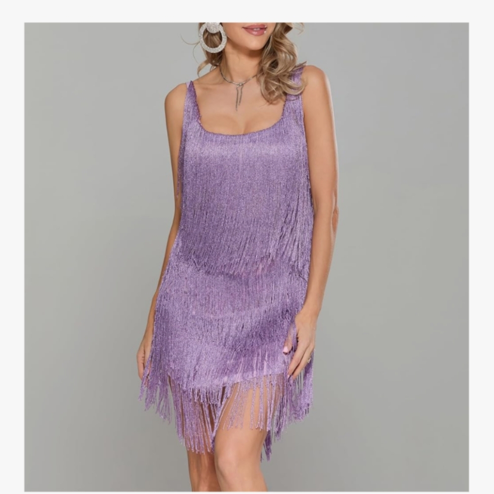 Purple Fringe Sleeveless Dress Size Medium